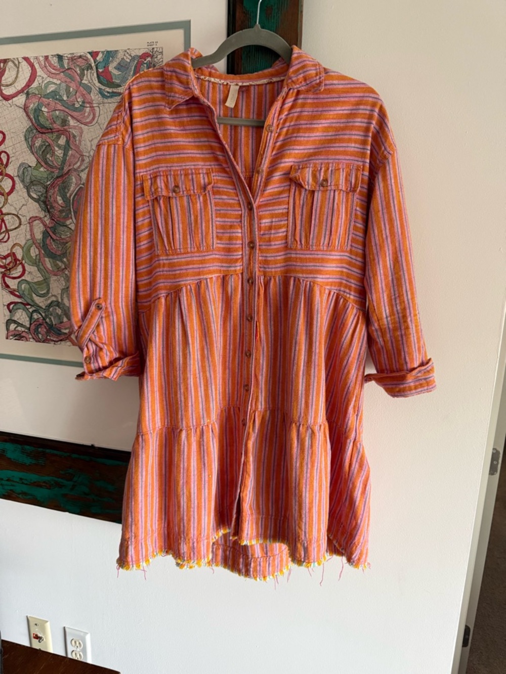 Anthropologie | Pilcro Deanna Tiered Mini linen blend Shirtdress